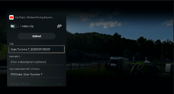 GT7 clip successfully uploaded to YouTube – edit in Studio